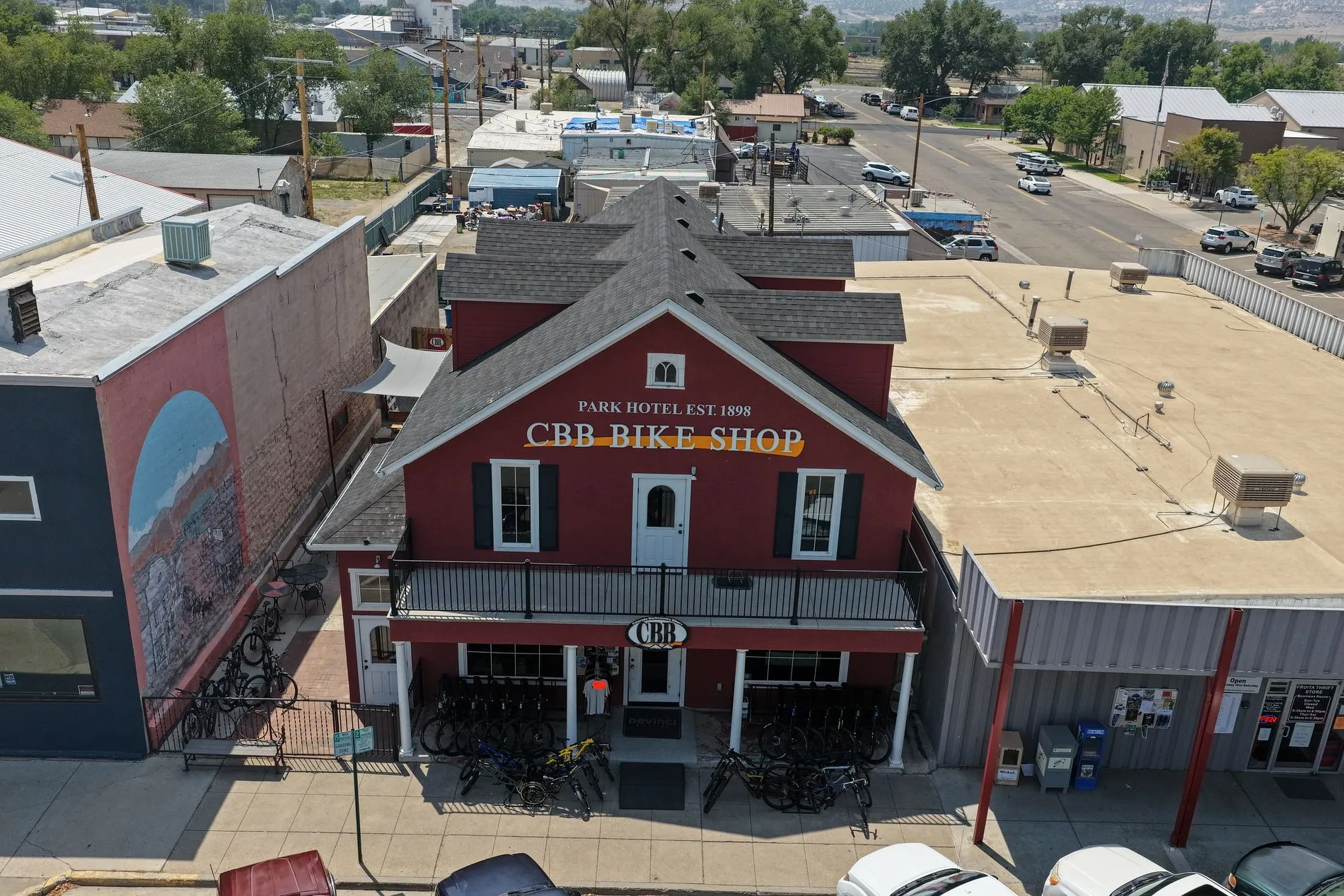 Historic commercial building with completed roof