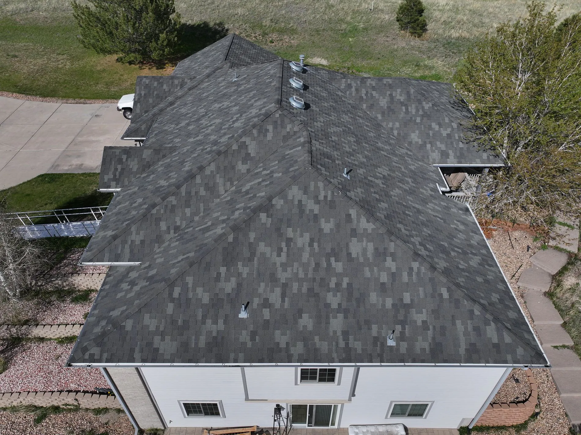 Completed designer shingle roof aerial