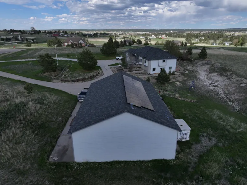 Aerial drone view of a completed roof