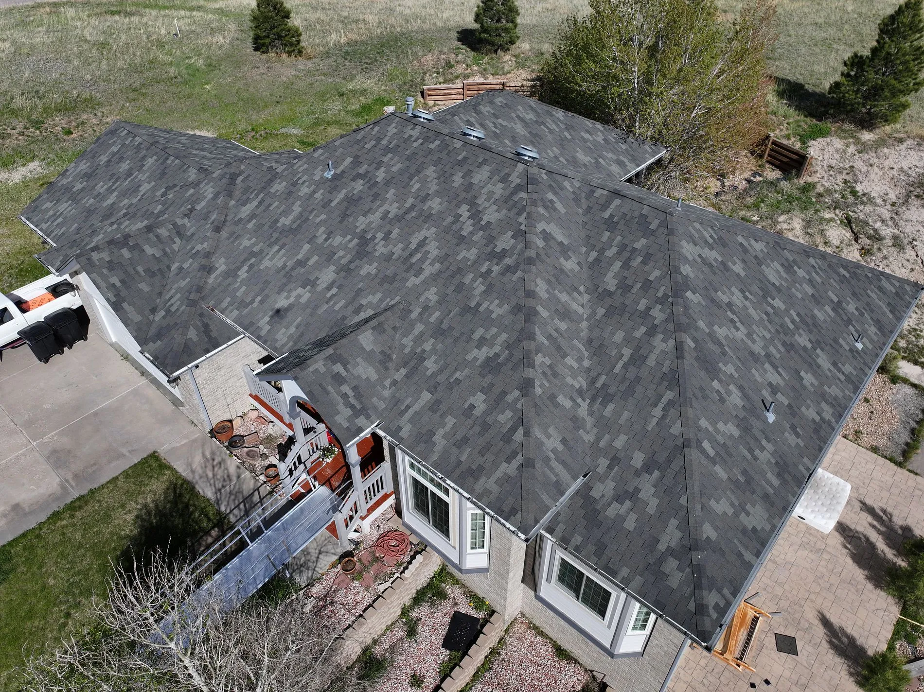 Designer shingle roof detail from above