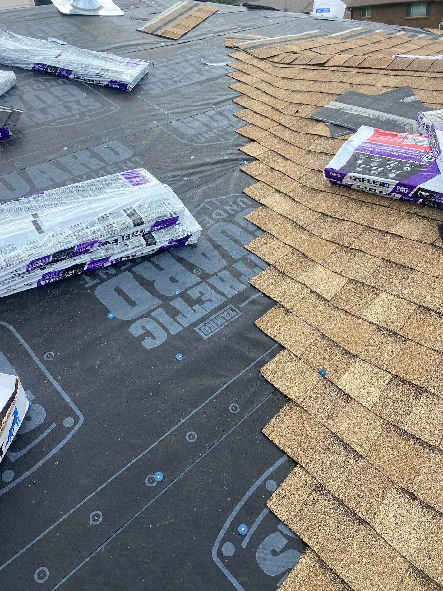Mid-build roof with deck exposed