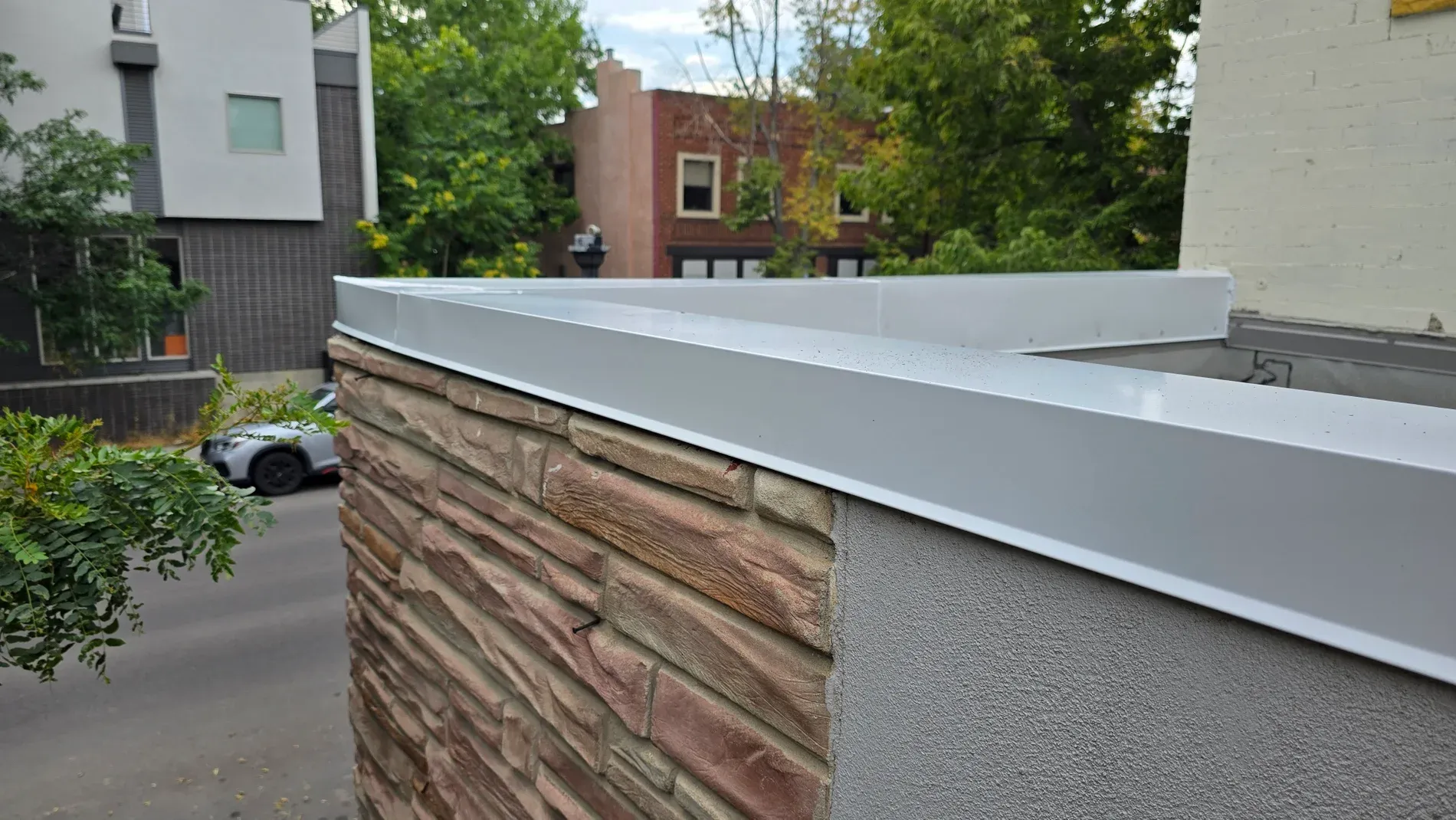 Completed flat roof with custom metal